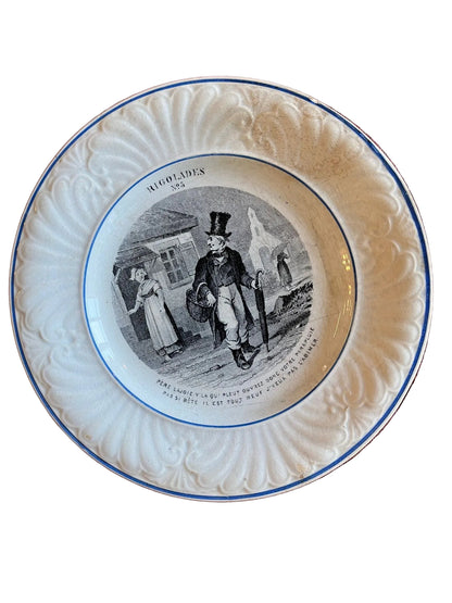 Assiette ancienne terre de fer Creil & Montereau « Rigolades » n°5 XIXe