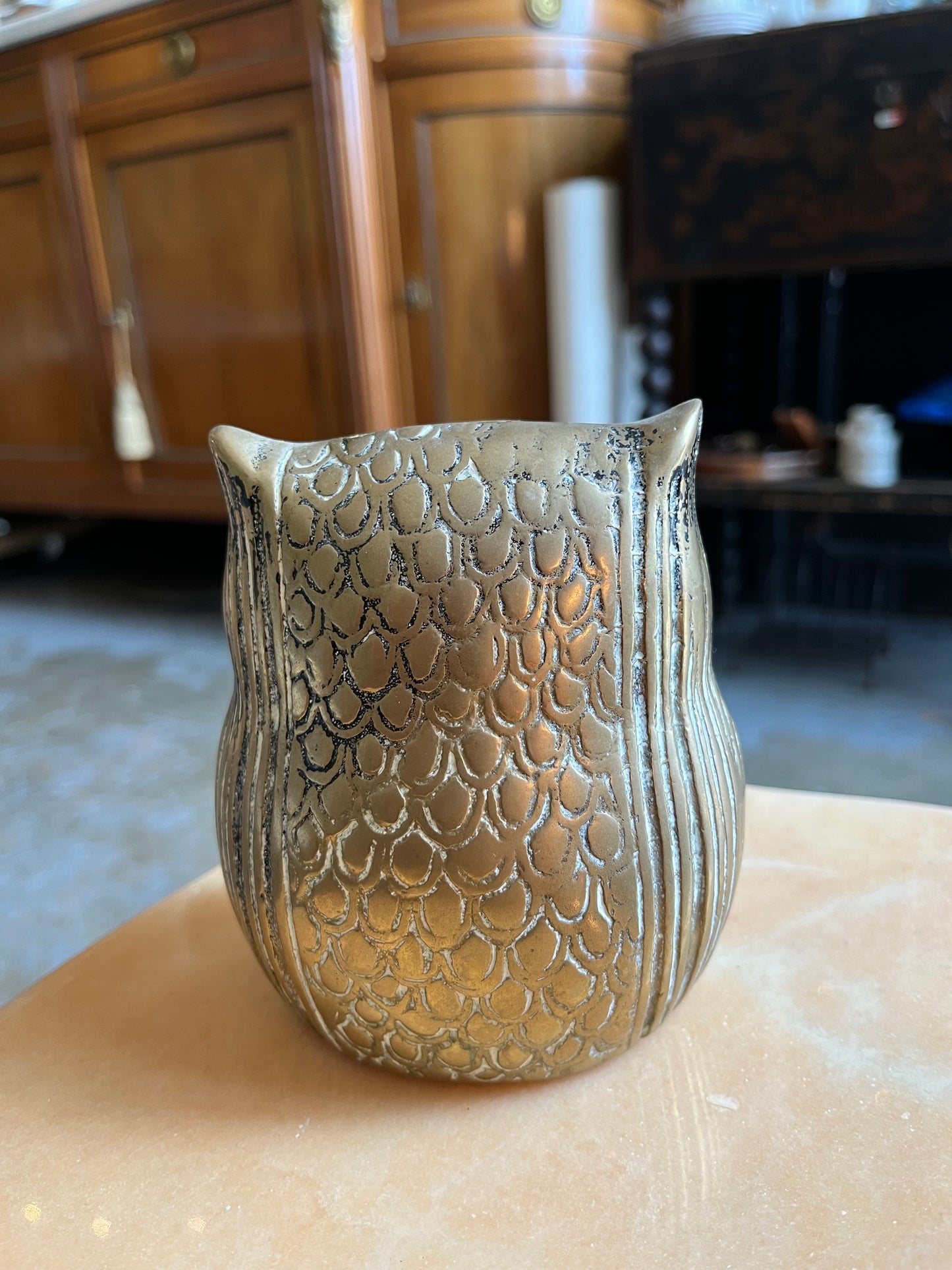 Tirelire forme de chouette en bronze doré