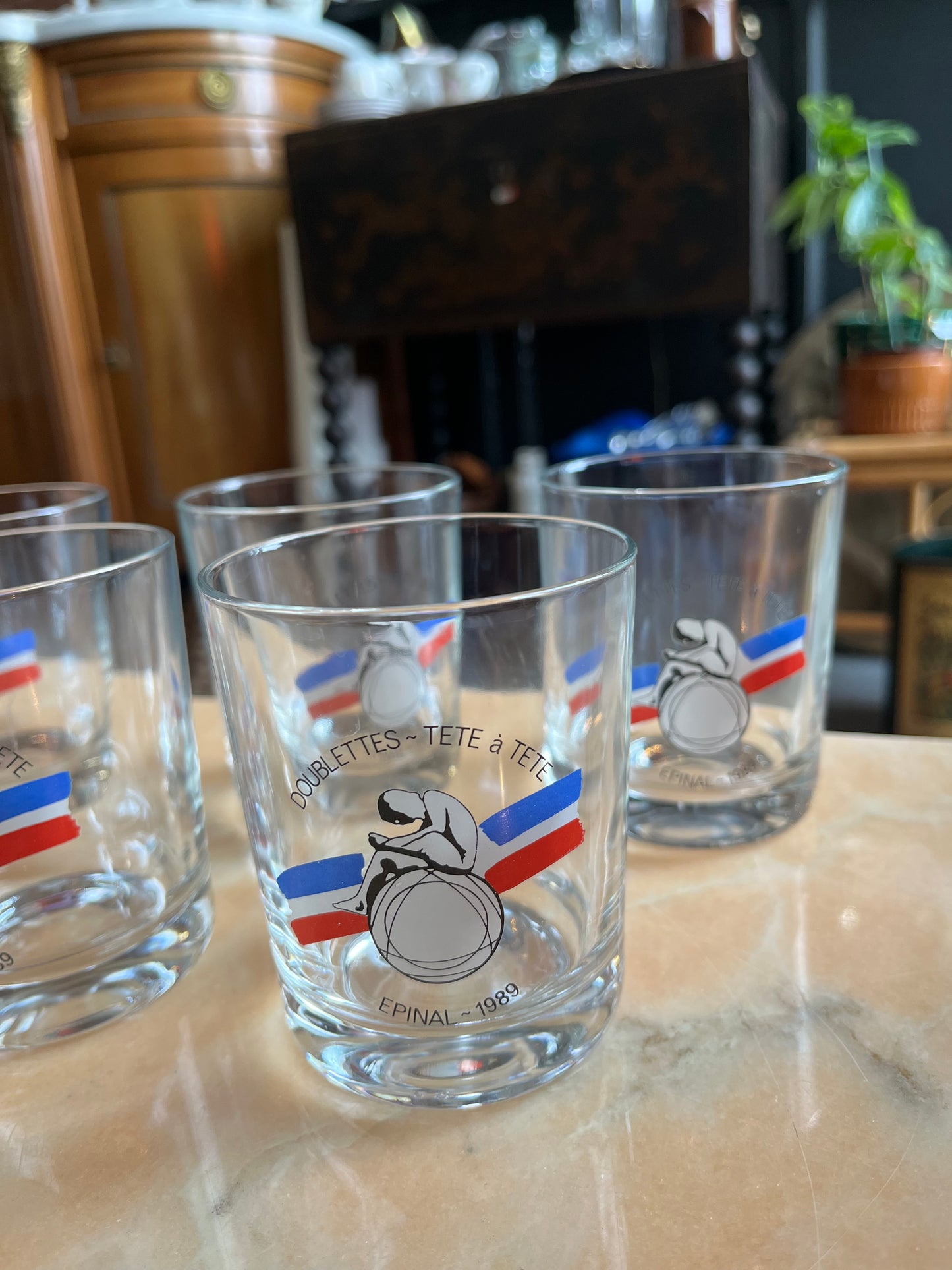 Lot de 5 verres « doublettes tête à tête Épinal 1989 »
