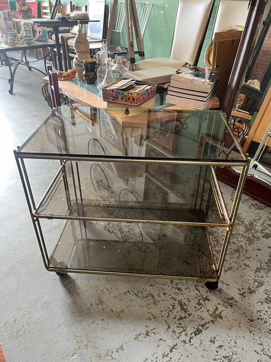 Desserte vintage métal et verre fumé