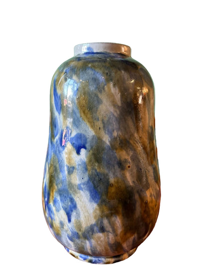 Grand vase en céramique flammée bleu et brun