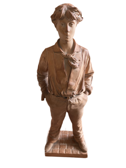 Statue ancienne en terre cuite – Jeune homme – Signée C. Massé