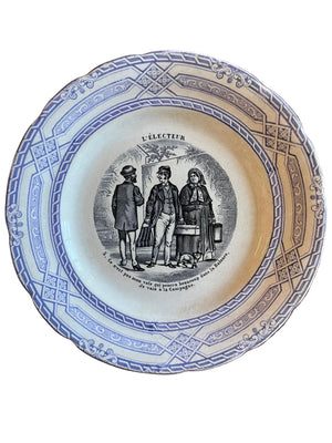 Assiette ancienne terre de fer parlante « L’Électeur » – Choisy-le-Roi XIXe