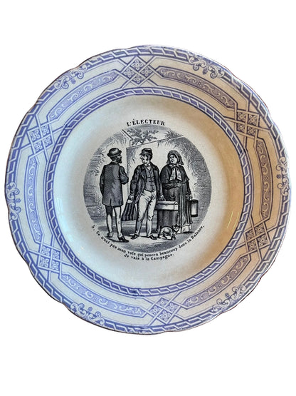 Assiette ancienne terre de fer parlante « L’Électeur » – Choisy-le-Roi XIXe