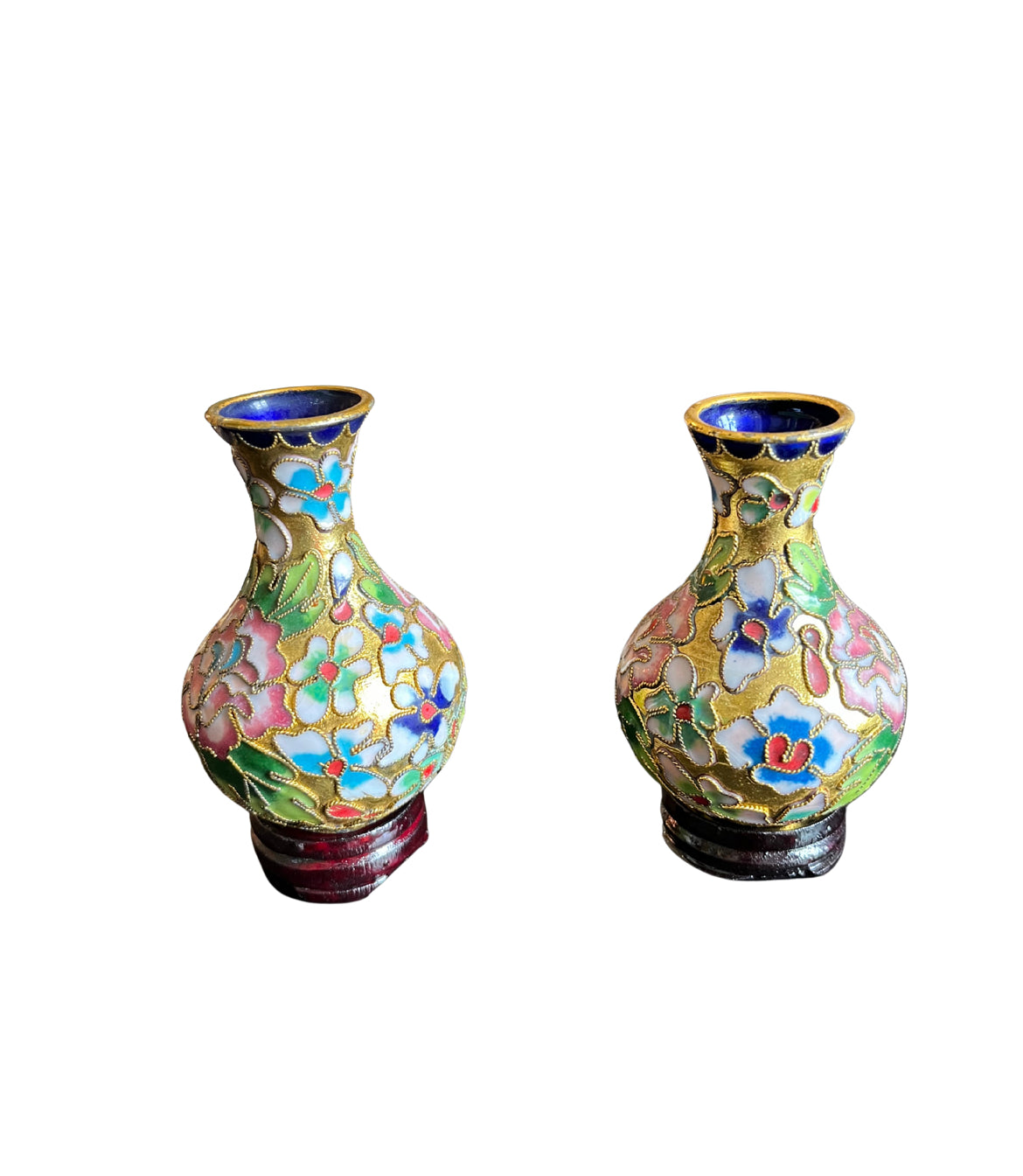 Paire de deux vases chinois miniatures cloisonné