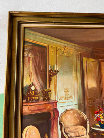 Grand tableau huile sur toile Raymond Riflar Nu intérieur Louis XVI 105x132 cm