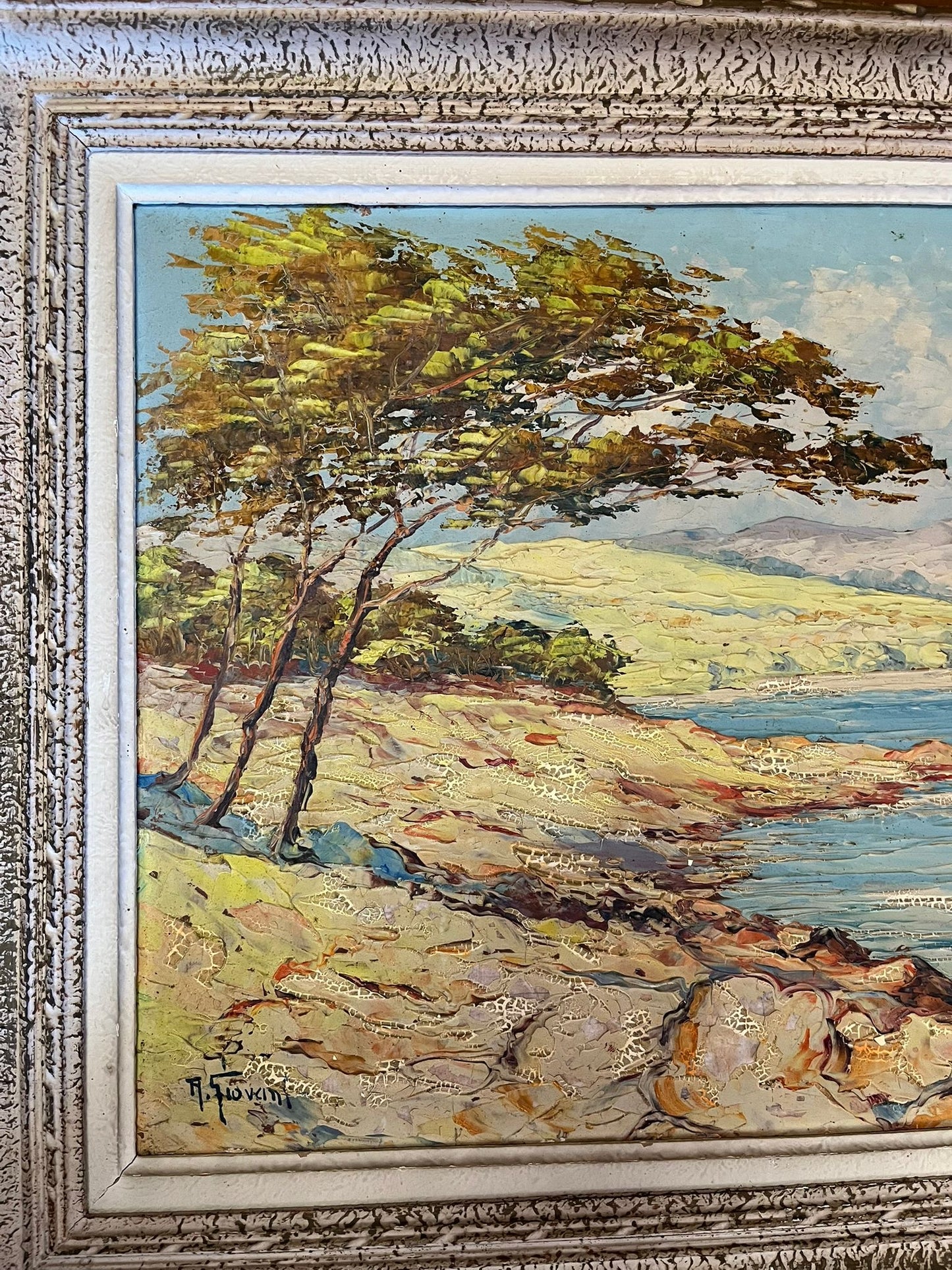 Huile au couteau marine méditerranéenne signée – grand format encadré
