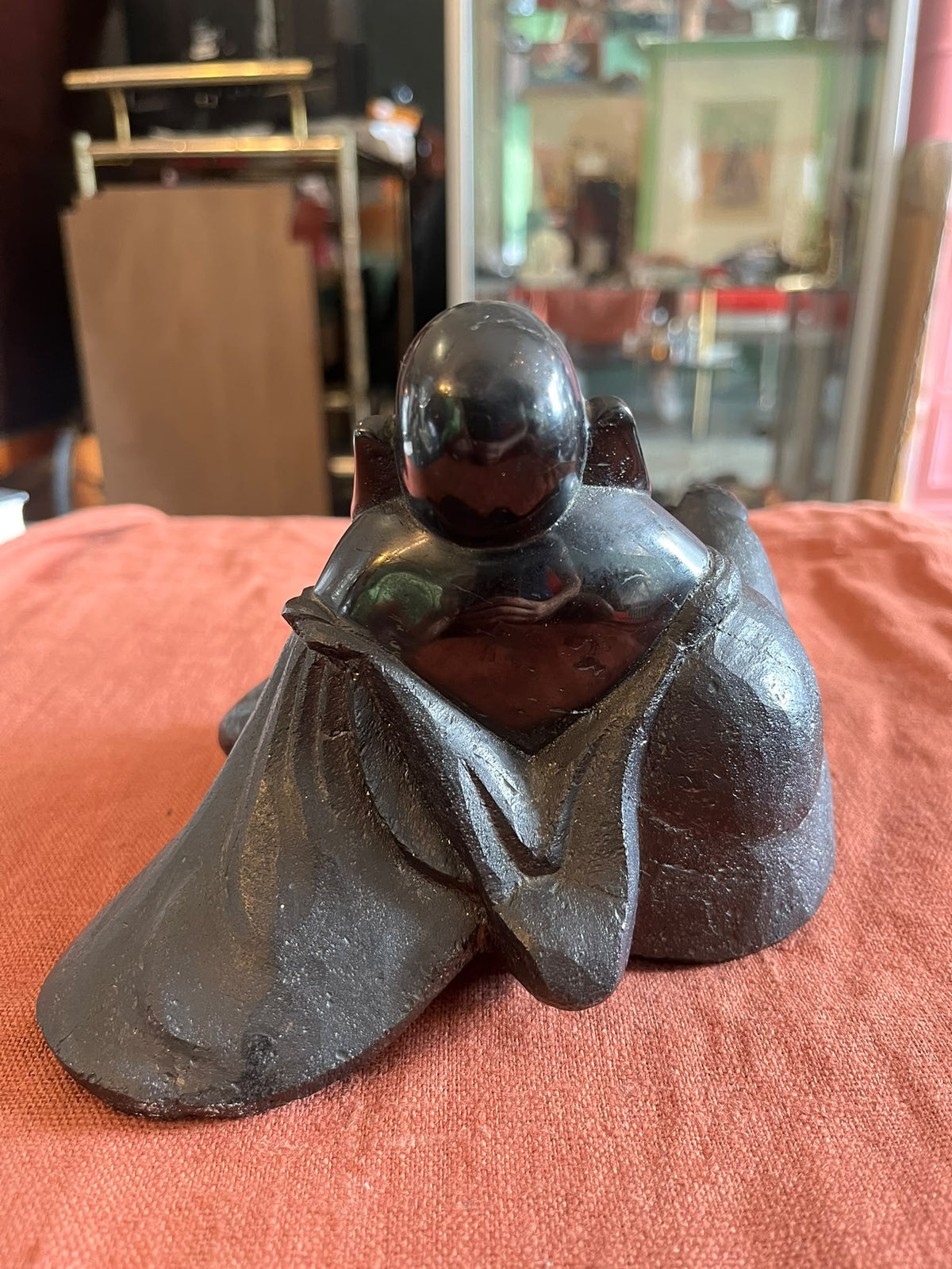 Bouddha rieur Budai noir – sculpture décorative asiatique