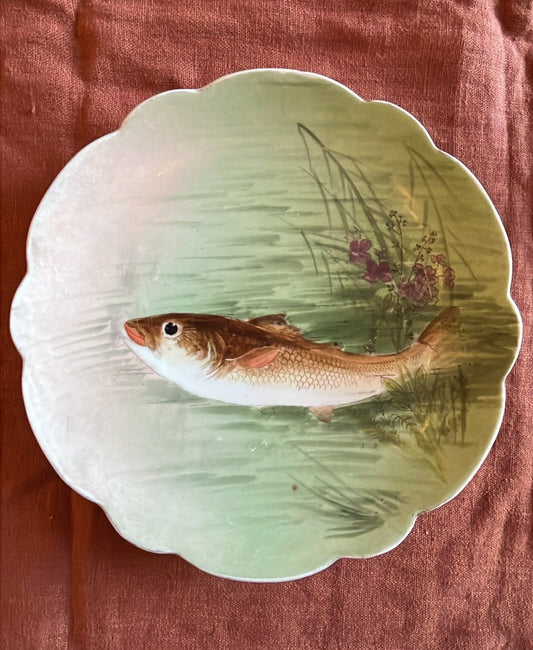 Assiette décorative Limoges poisson polychrome vintage 23,5 cm