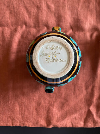 Vase Cerart Monaco à deux anses décor floral en relief céramique signée