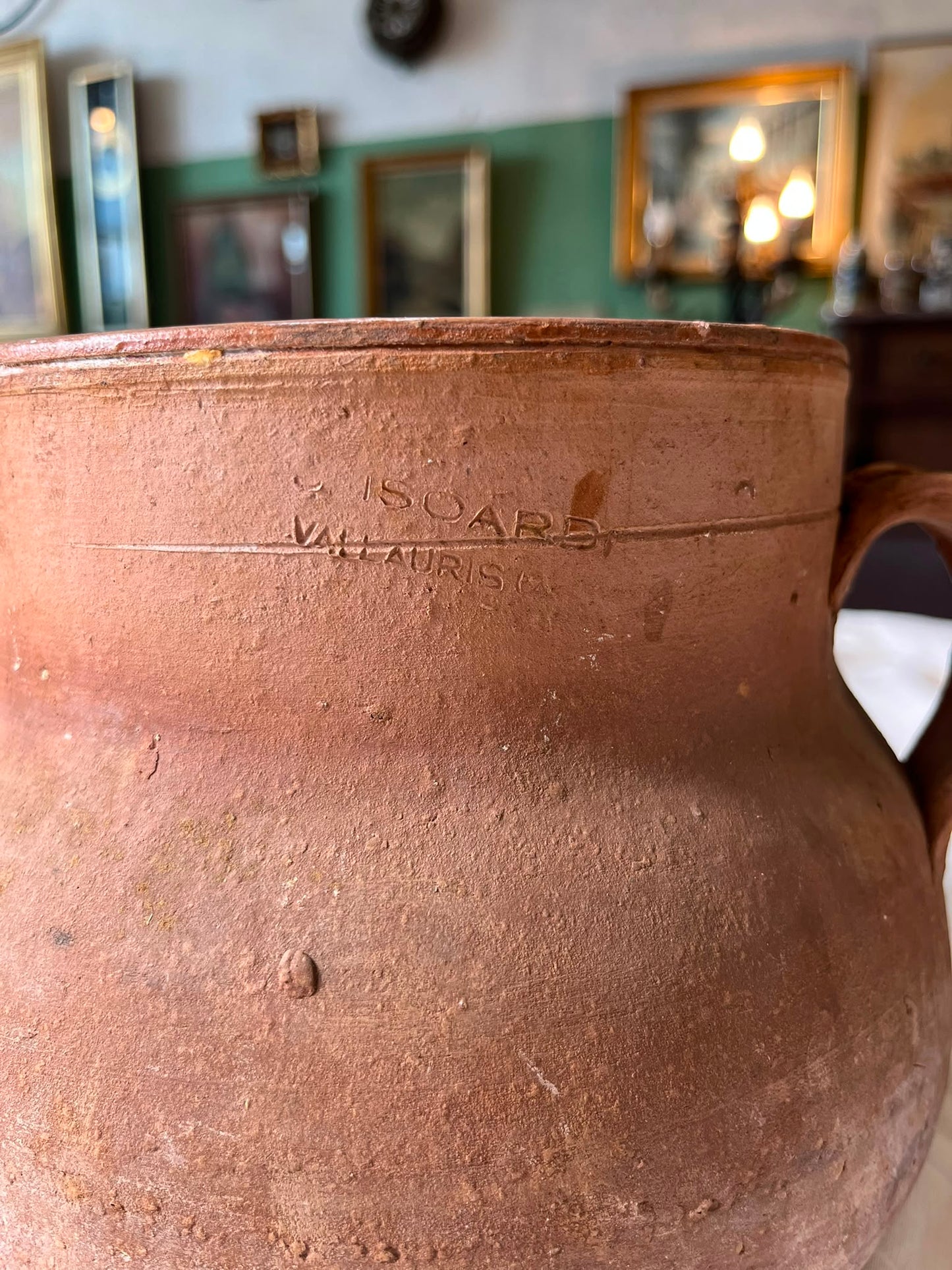 Ancien pot à graisse Isoard Vallauris en terre cuite à deux anses