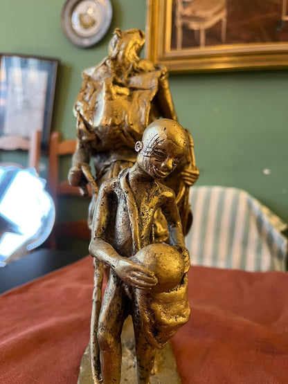Groupe africain en bronze sablé – Musicien et enfant