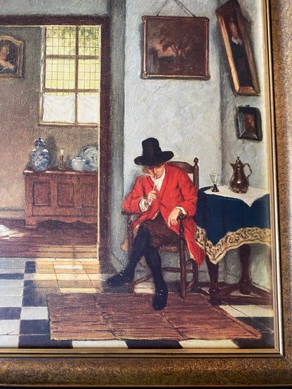 Huile sur toile scène d’intérieur hollandaise monogrammée FCH