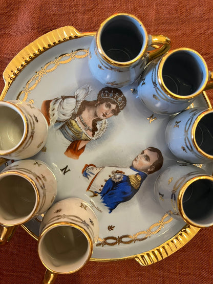 Service liqueur Napoléon Joséphine Ajaccio porcelaine France plateau 6 tasses
