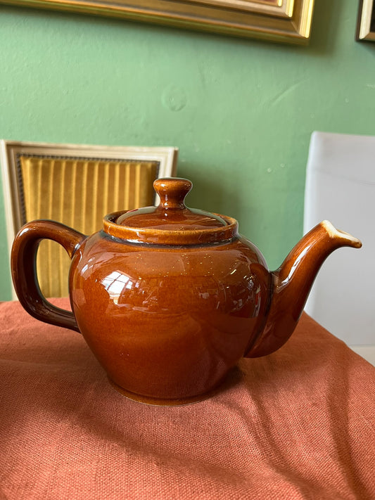 paire théières vintage céramique émaillée brun caramel années 60 70