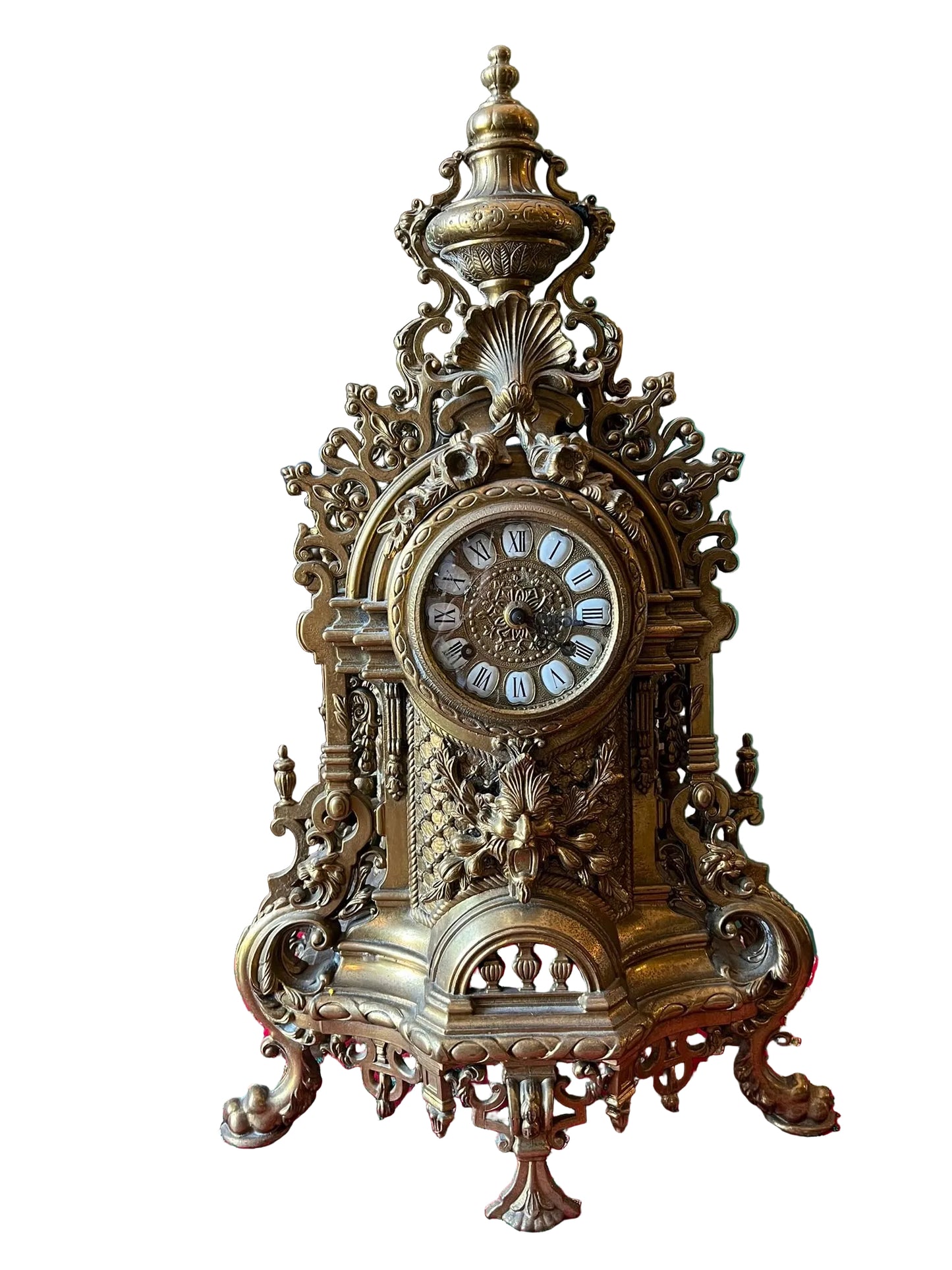Pendule Napoléon III régule doré décor Renaissance XIXe mouvement mécanique