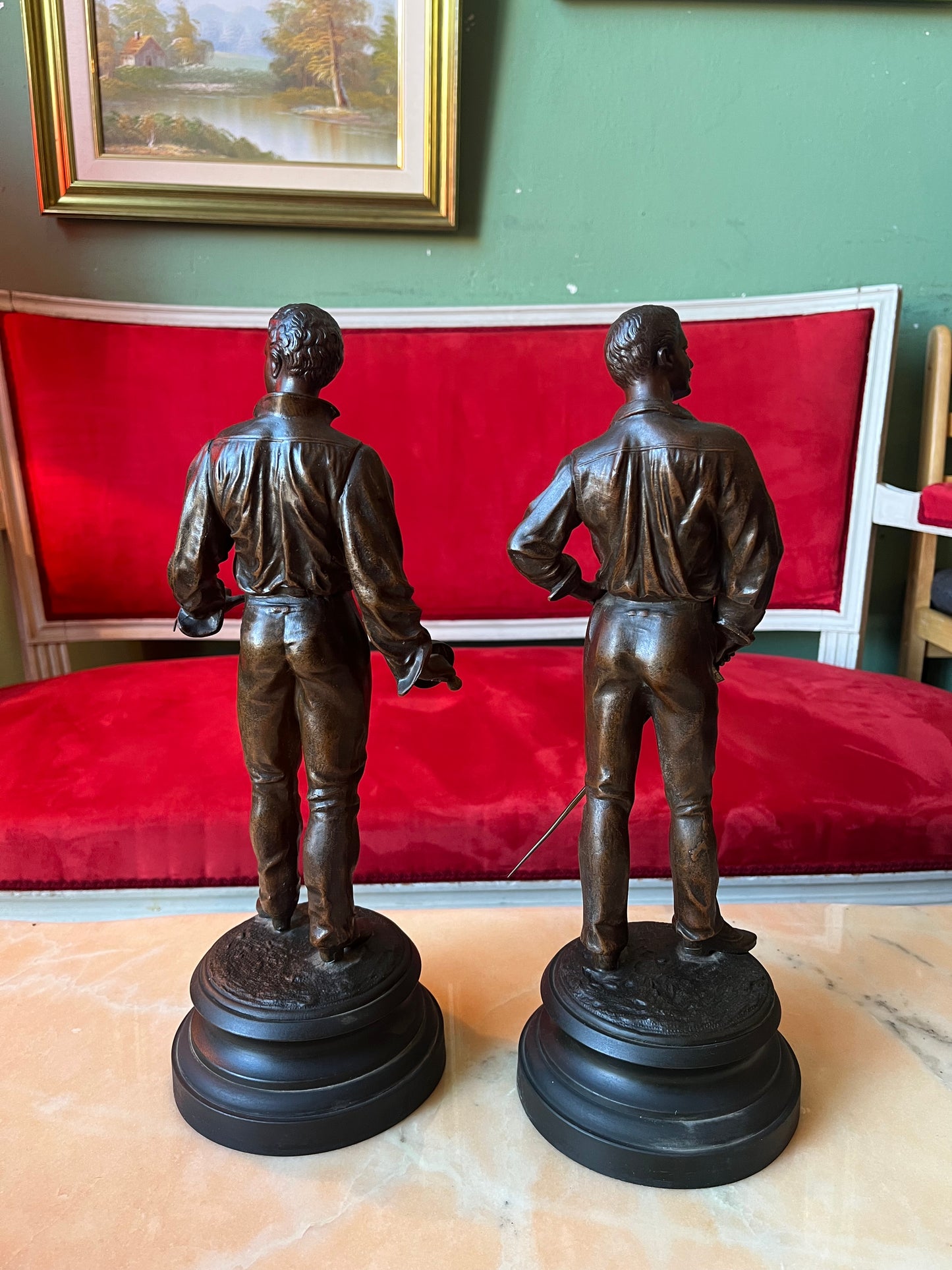 Paire de figurines d’escrime en métal « affaire d’honneur » par Masse