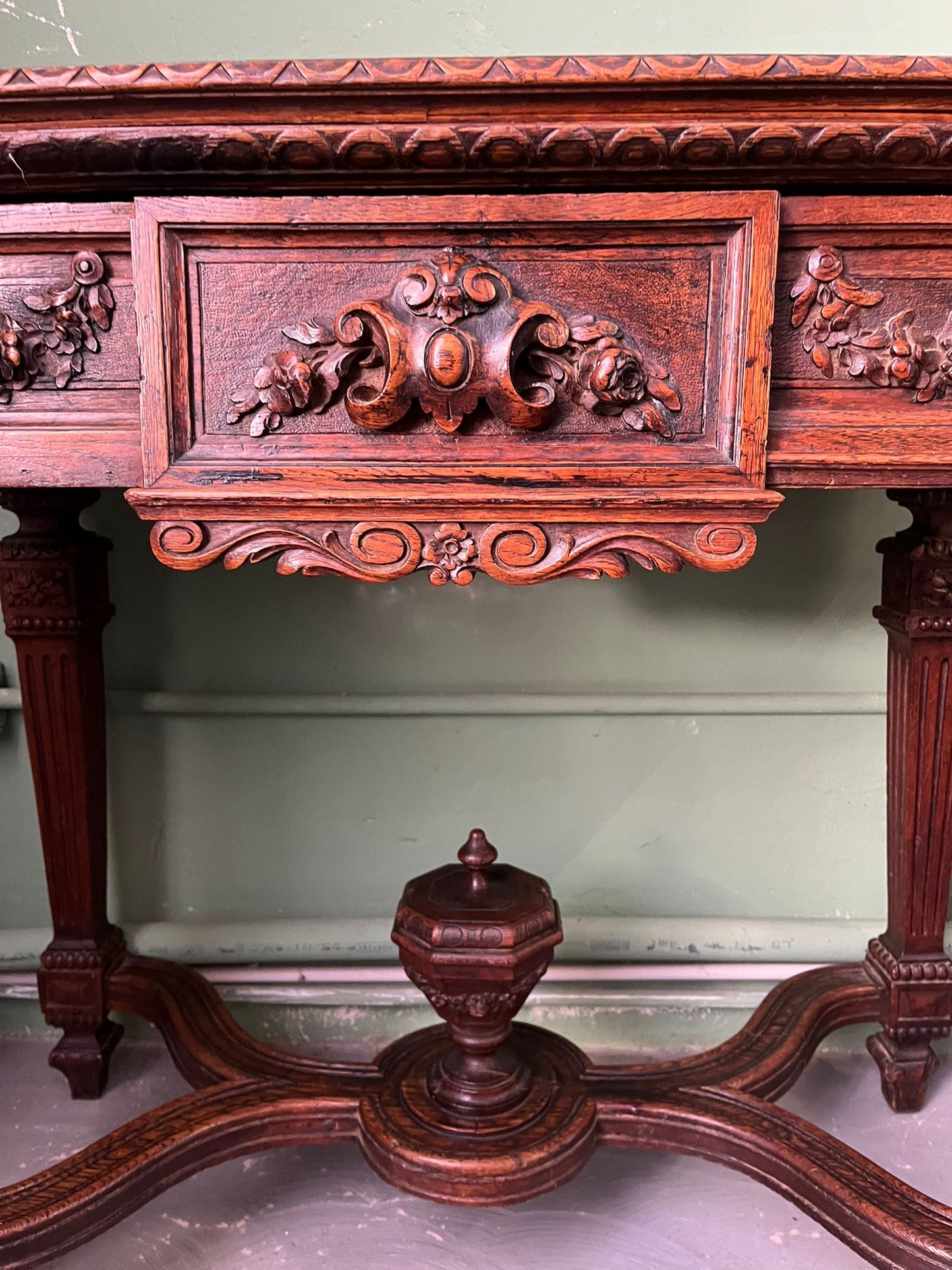 Table de jeu ancienne bois sculpté plateau feutrine