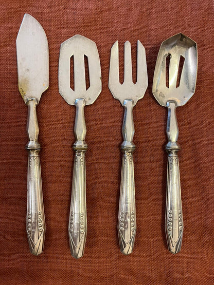 Service apéritif Art Déco 4 pièces métal argenté vintage