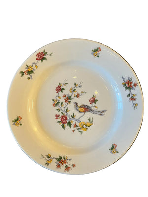 Assiette en porcelaine Sarreguemines décor oiseau et fleurs – 22,5 cm