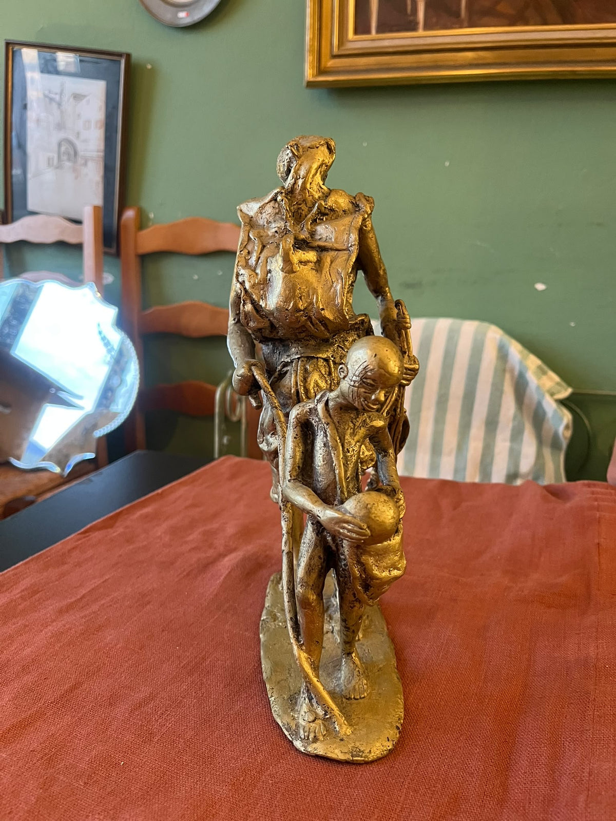 Groupe africain en bronze sablé – Musicien et enfant