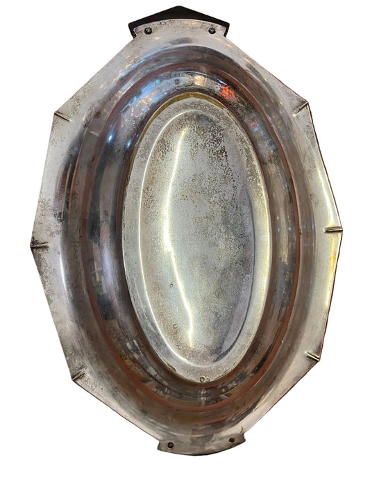 Plateau vide-poche Art Déco métal argenté poignées bakélite noire vintage 1930