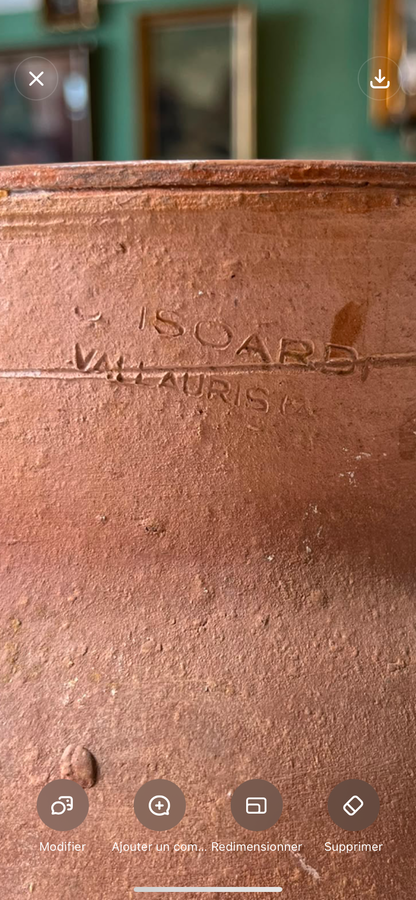 Ancien pot à graisse Isoard Vallauris en terre cuite à deux anses