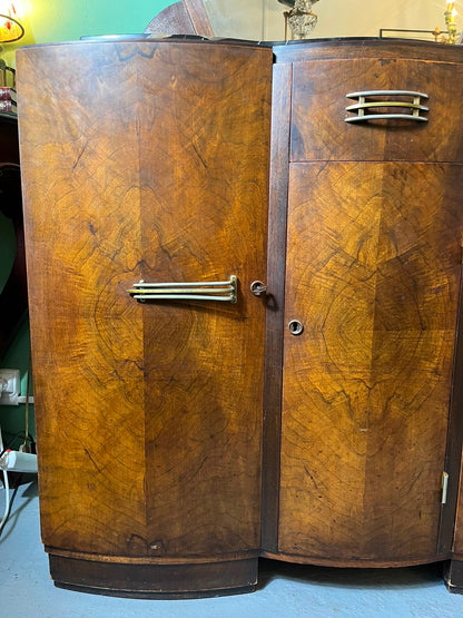 Buffet Art Déco en Noyer Moucheté avec Miroir Marbre Noir Années 1930