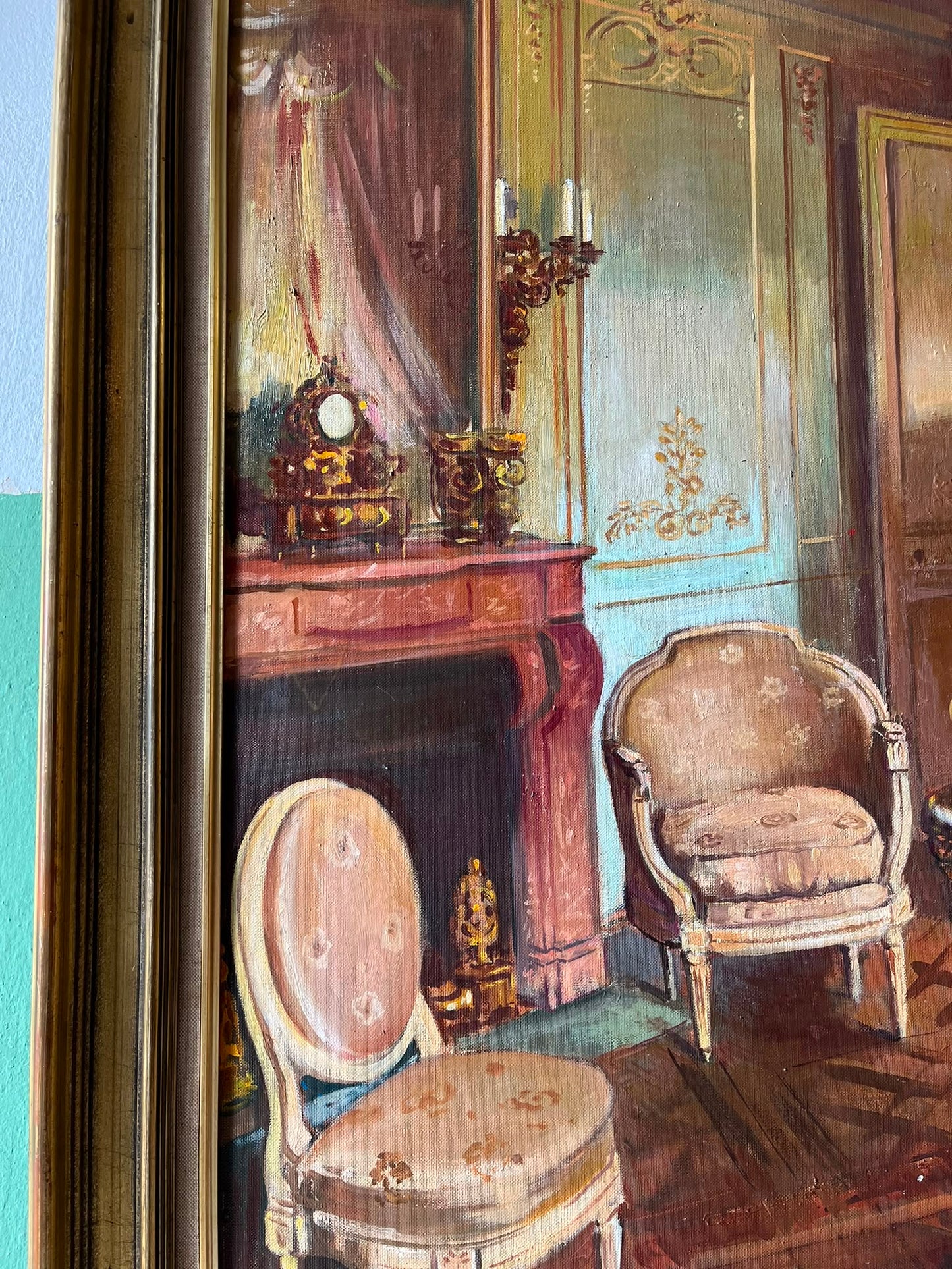 Grand tableau huile sur toile Raymond Riflar Nu intérieur Louis XVI 105x132 cm