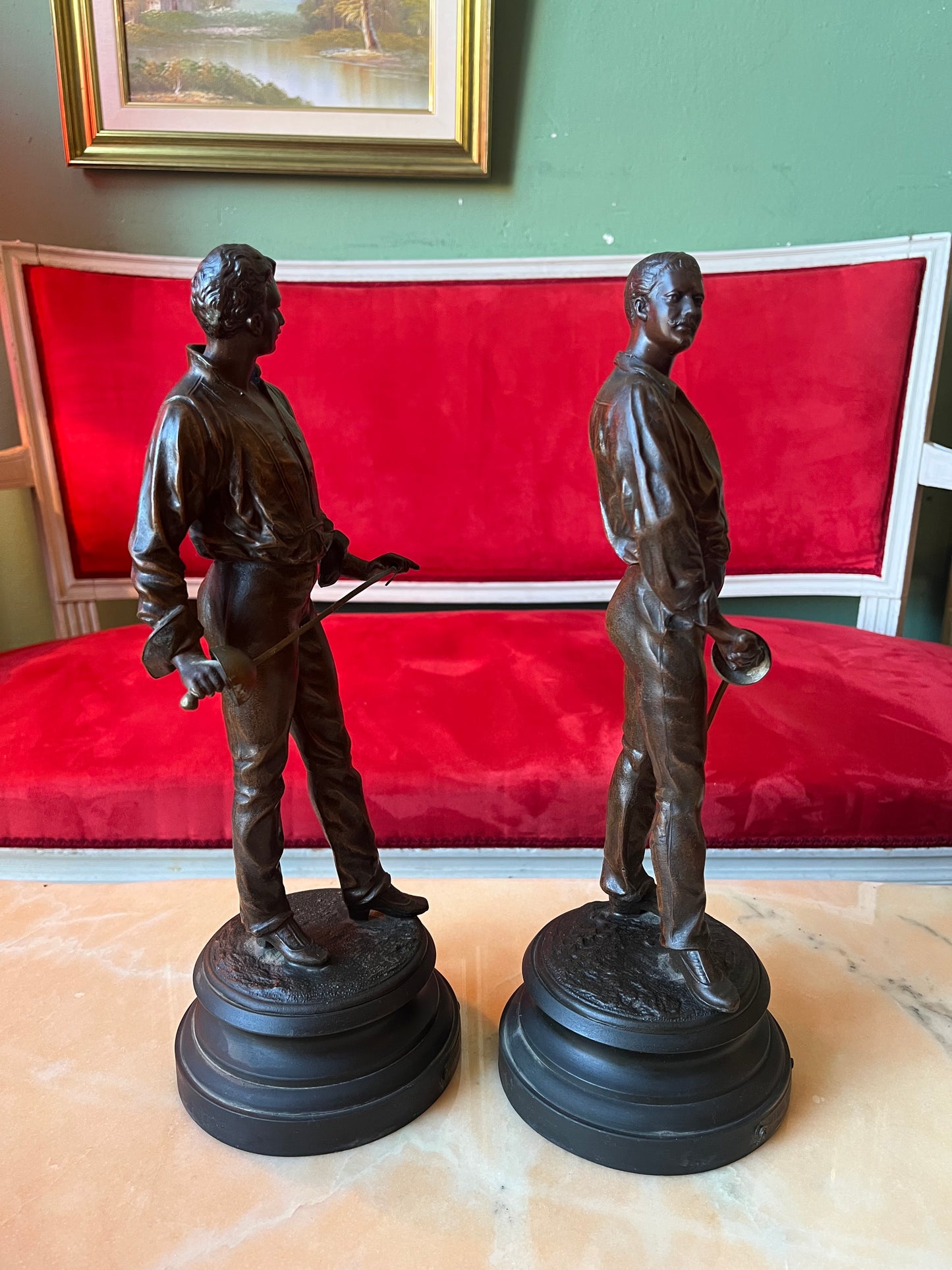 Paire de figurines d’escrime en métal « affaire d’honneur » par Masse