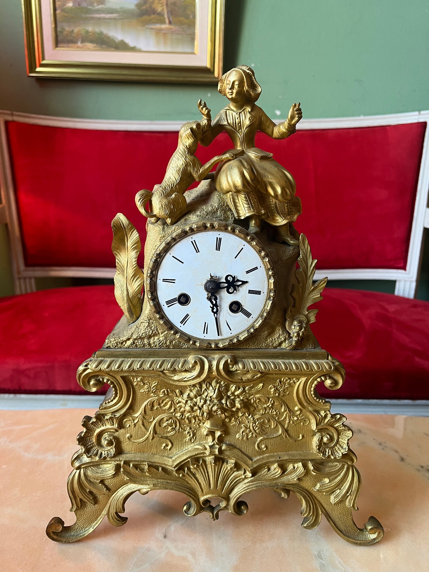 Ancienne pendule horloge en bronze doré