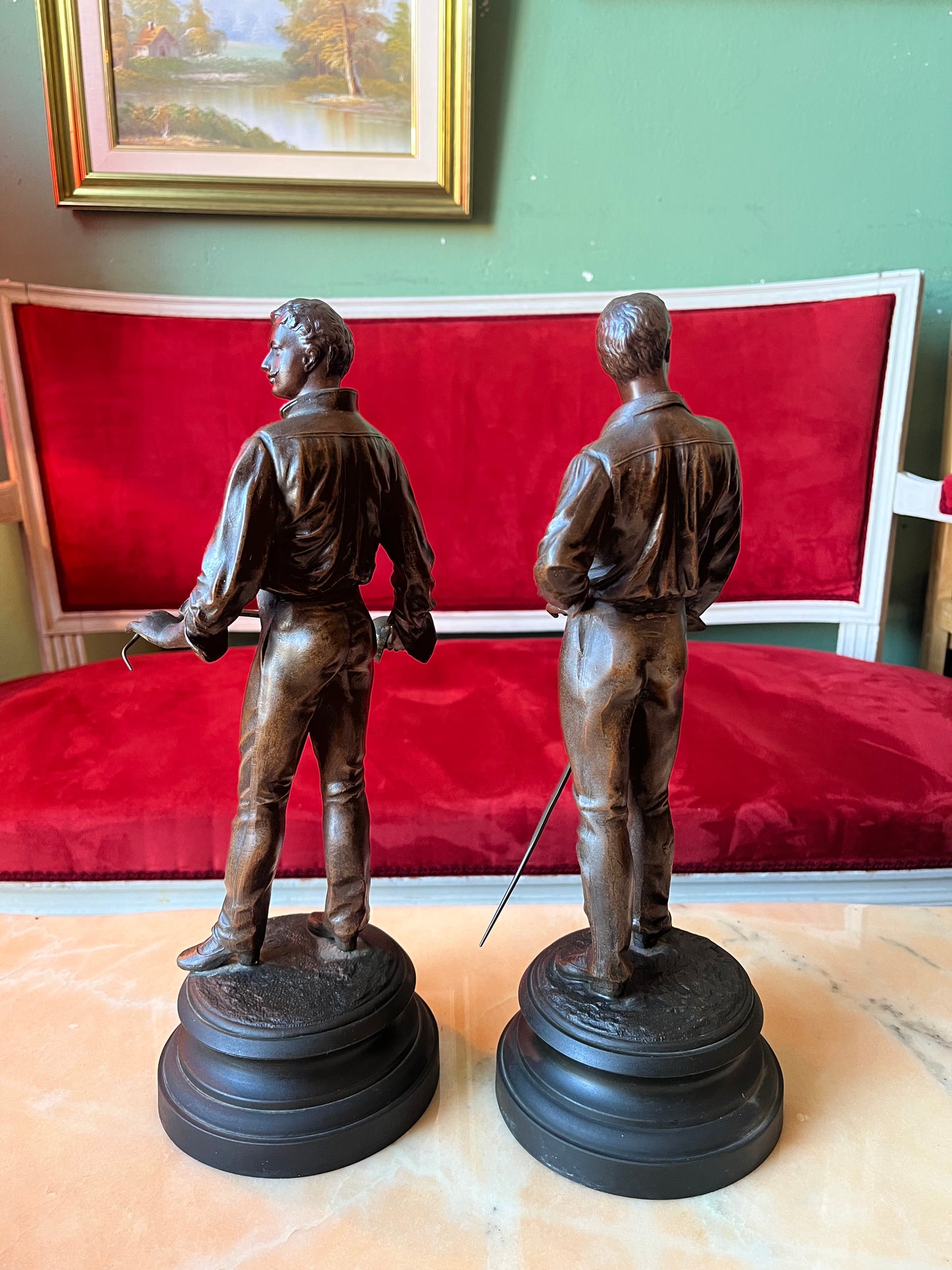 Paire de figurines d’escrime en métal « affaire d’honneur » par Masse