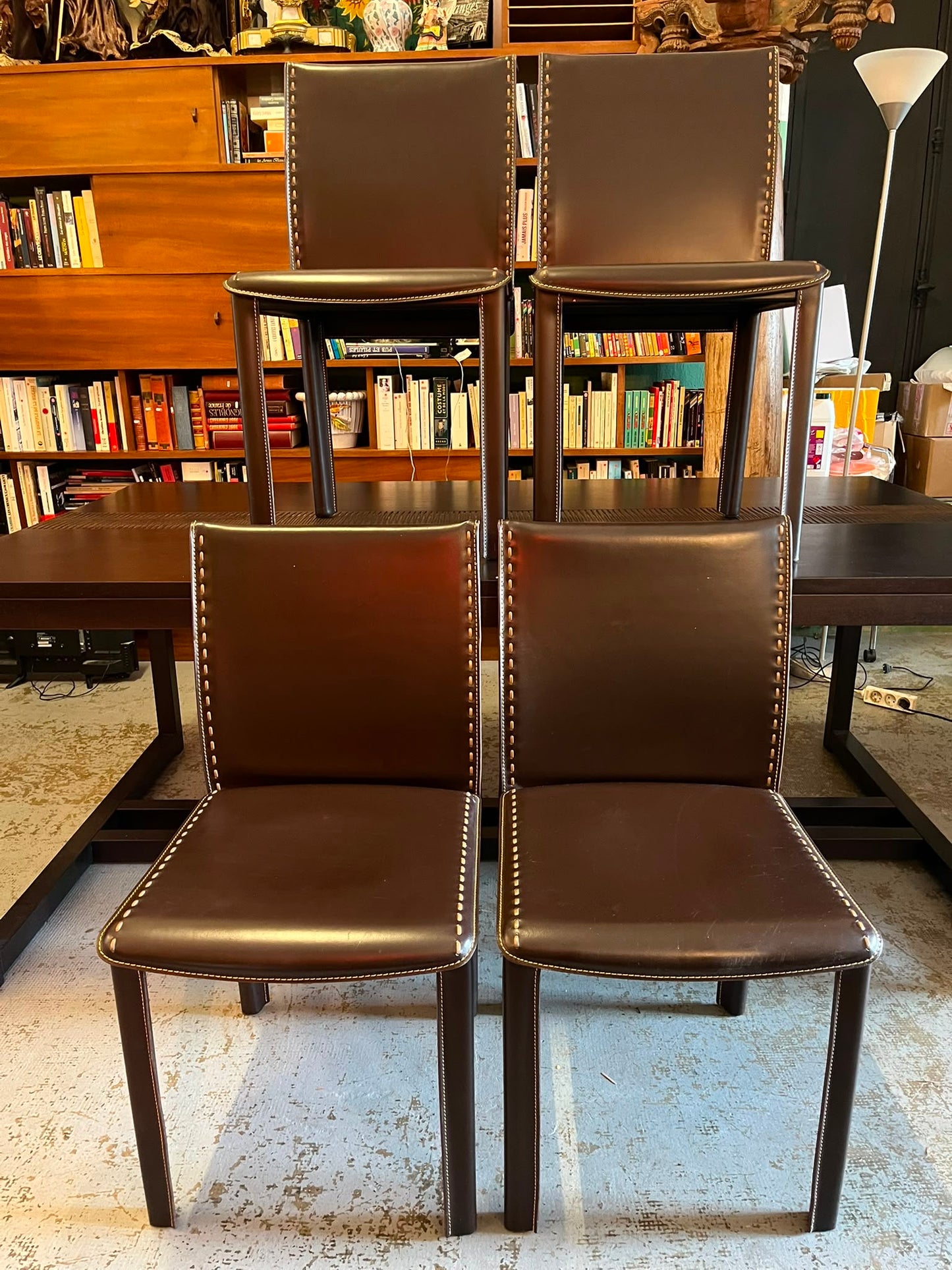 Lot de 4 Chaises Roche Bobois Cuir Chocolat Design Contemporain