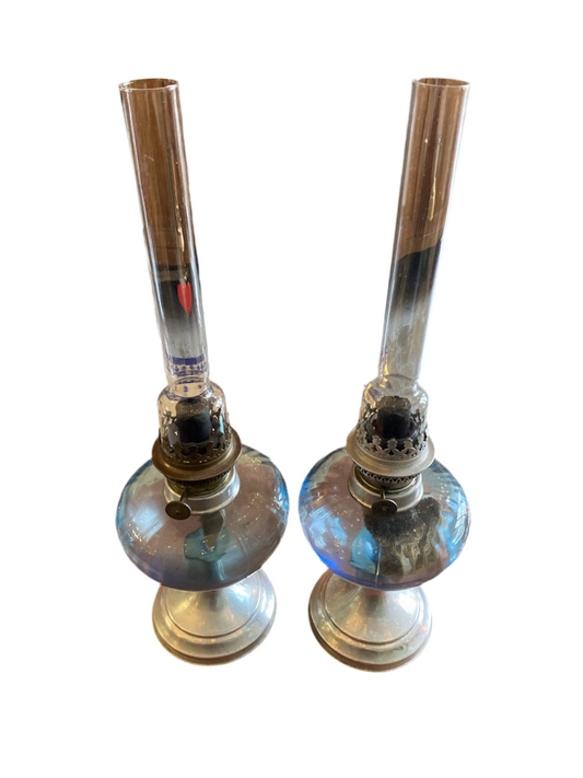 Paire de lampes à pétrole anciennes en verre – décoratives