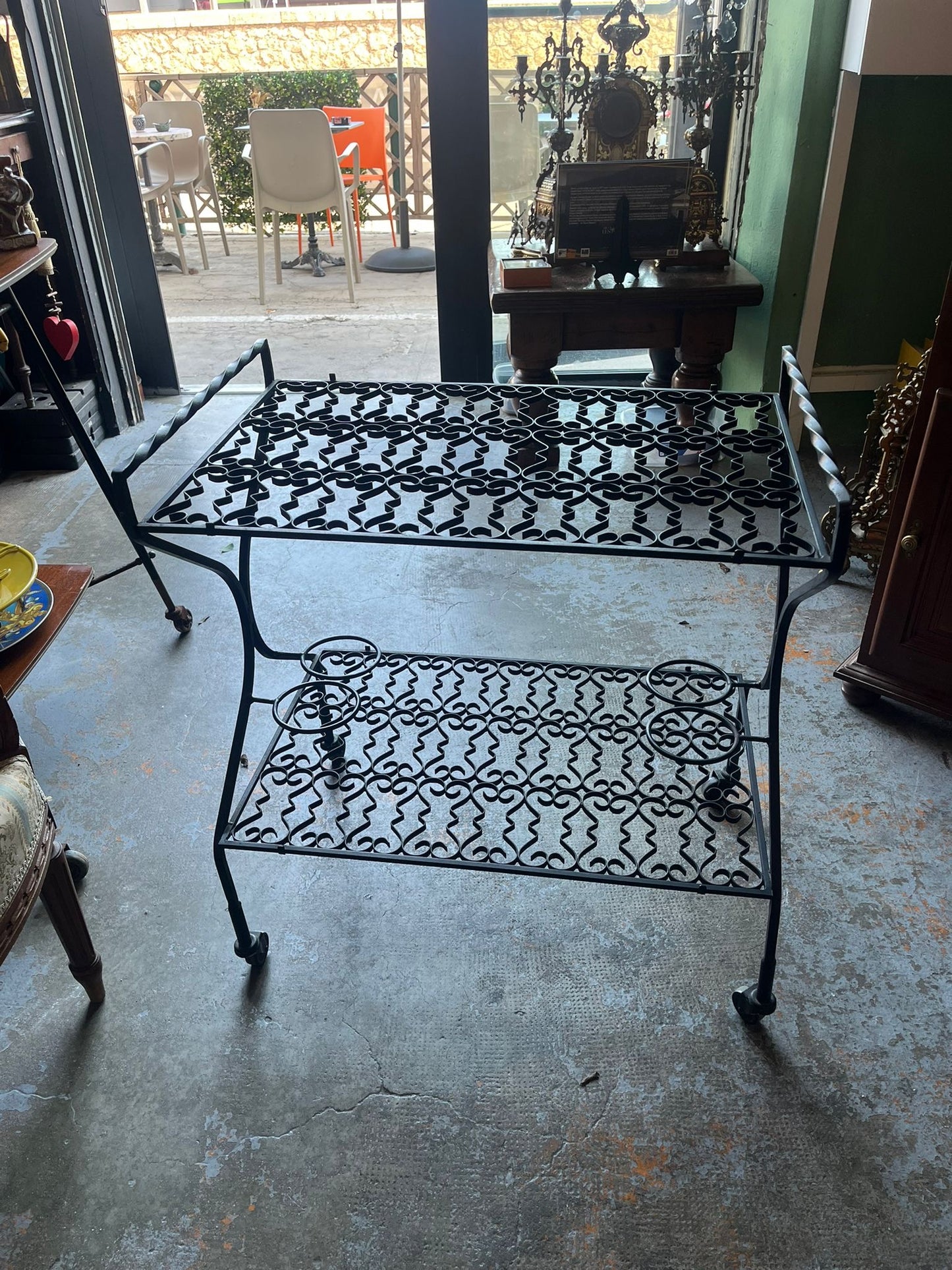Desserte Roulante Fer Forgé Porte Plantes Table Bar Vintage à Roulettes