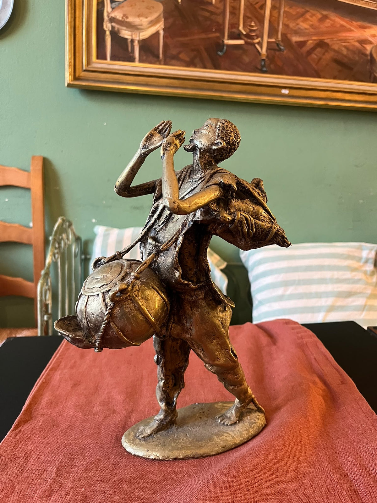 Sculpture africaine en bronze – Musicien traditionnel – 33 cm