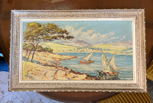 Huile au couteau marine méditerranéenne signée – grand format encadré