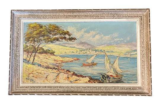 Huile au couteau marine méditerranéenne signée – grand format encadré