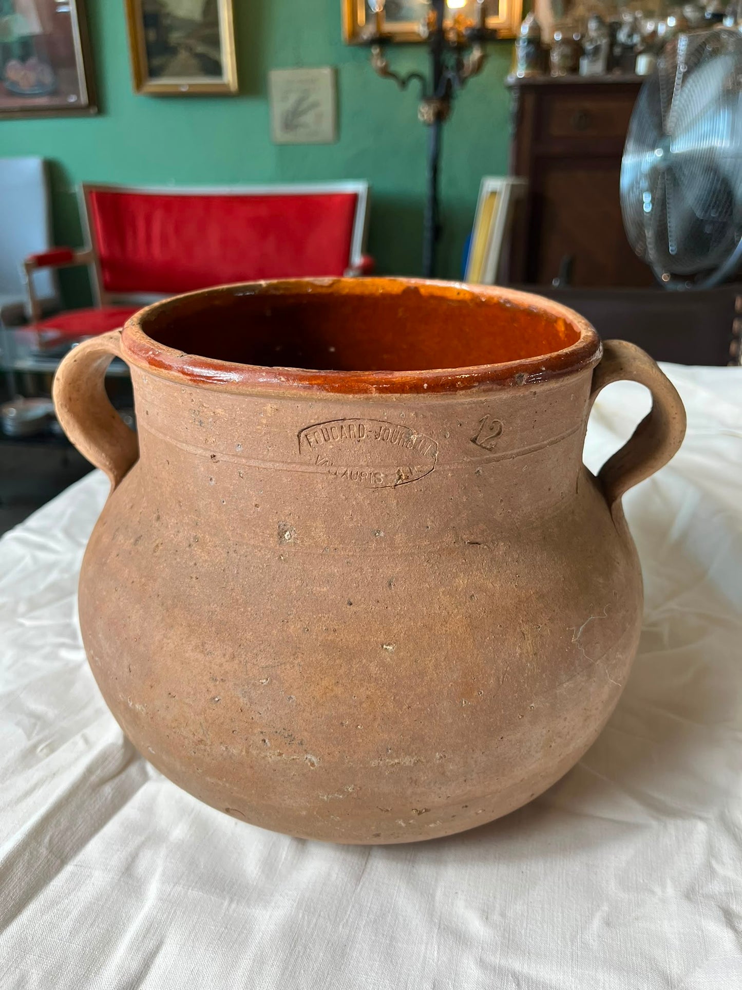 Ancien pot à graisse Foucard-Jourdan Vallauris 12 L en terre cuite vernissée