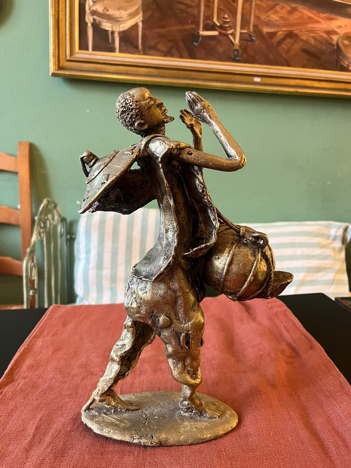Sculpture africaine en bronze – Musicien traditionnel – 33 cm