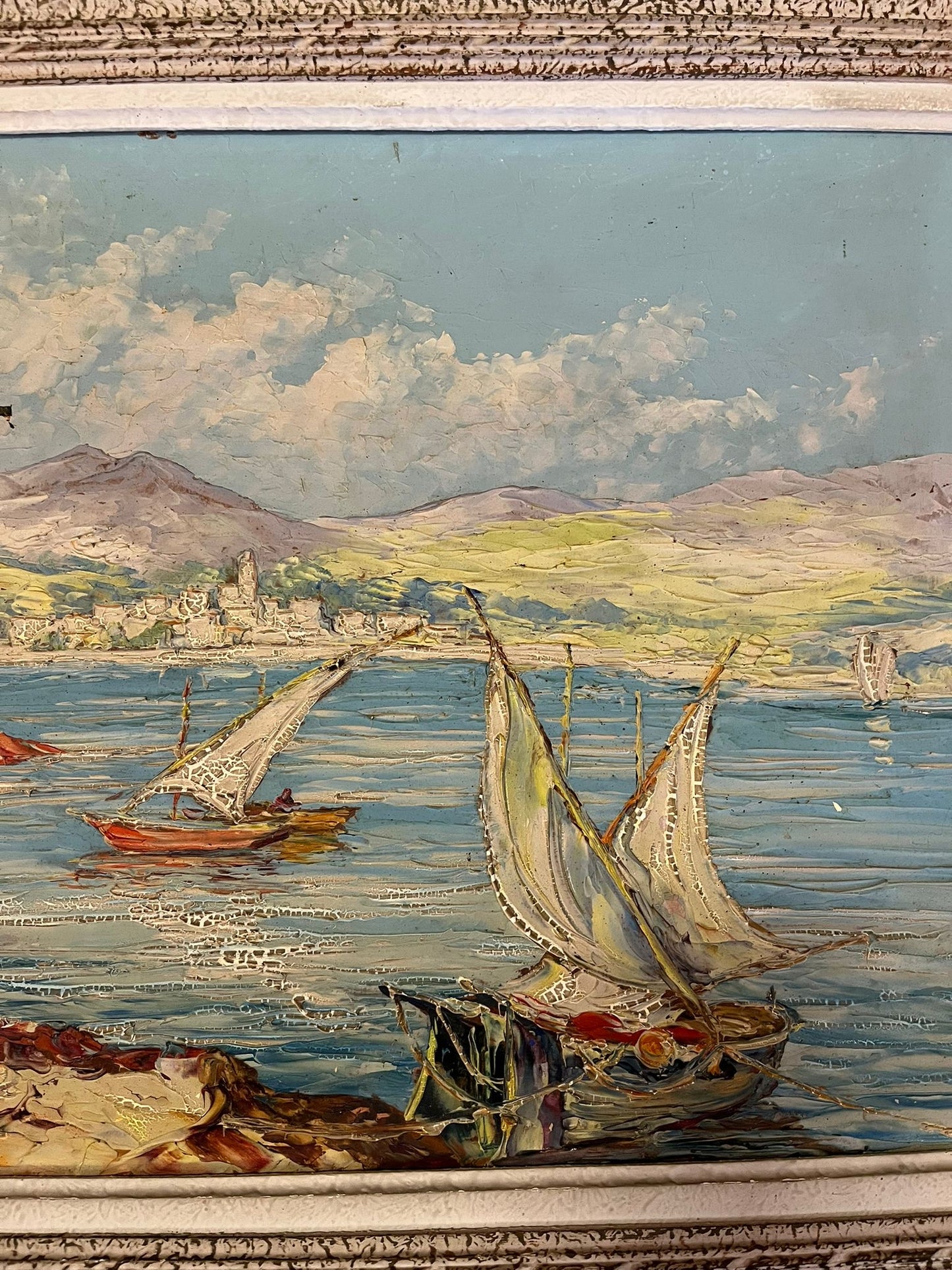 Huile au couteau marine méditerranéenne signée – grand format encadré