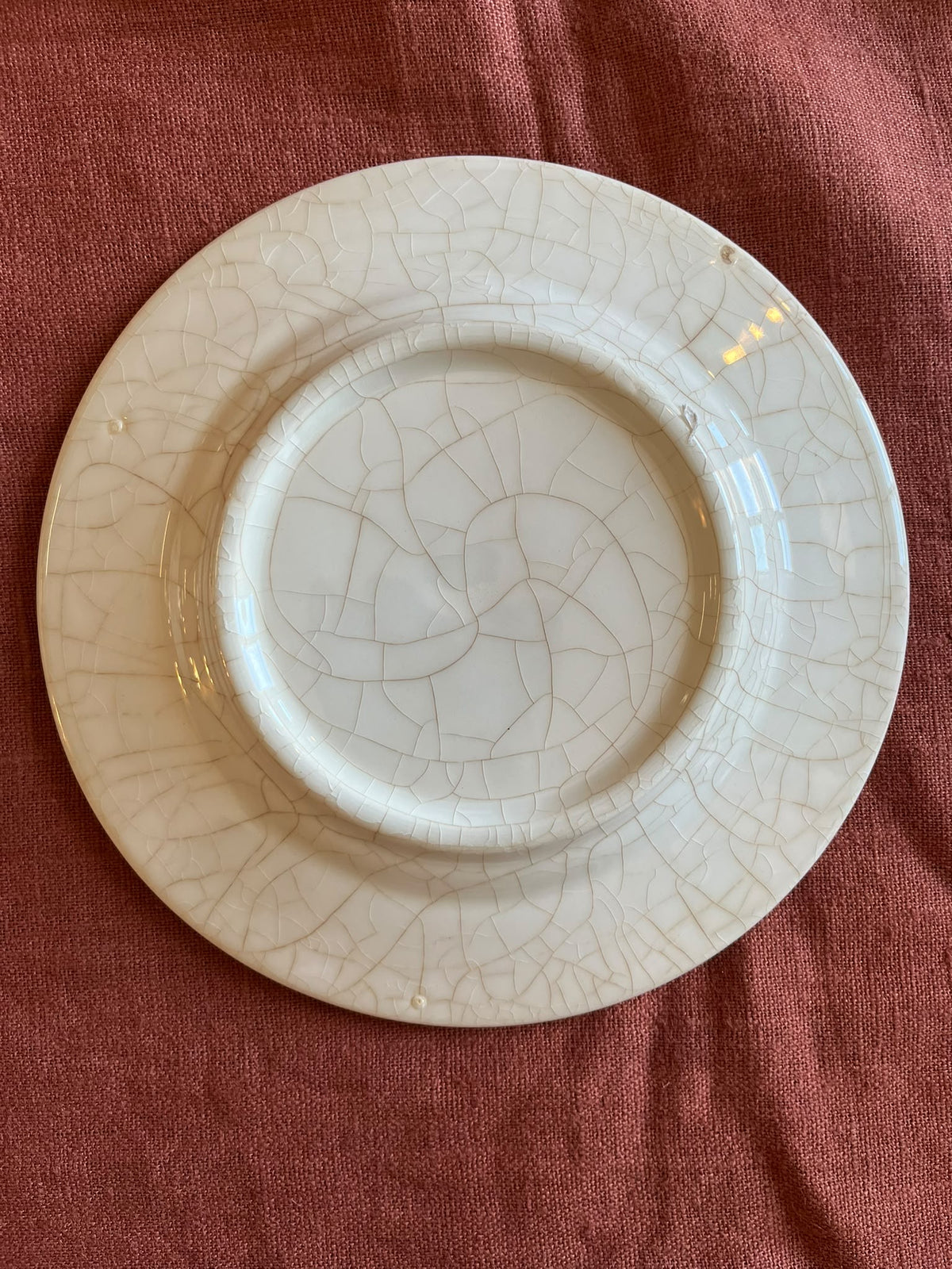 paire assiettes anciennes terre de fer décor cerises rouges 19,5 cm