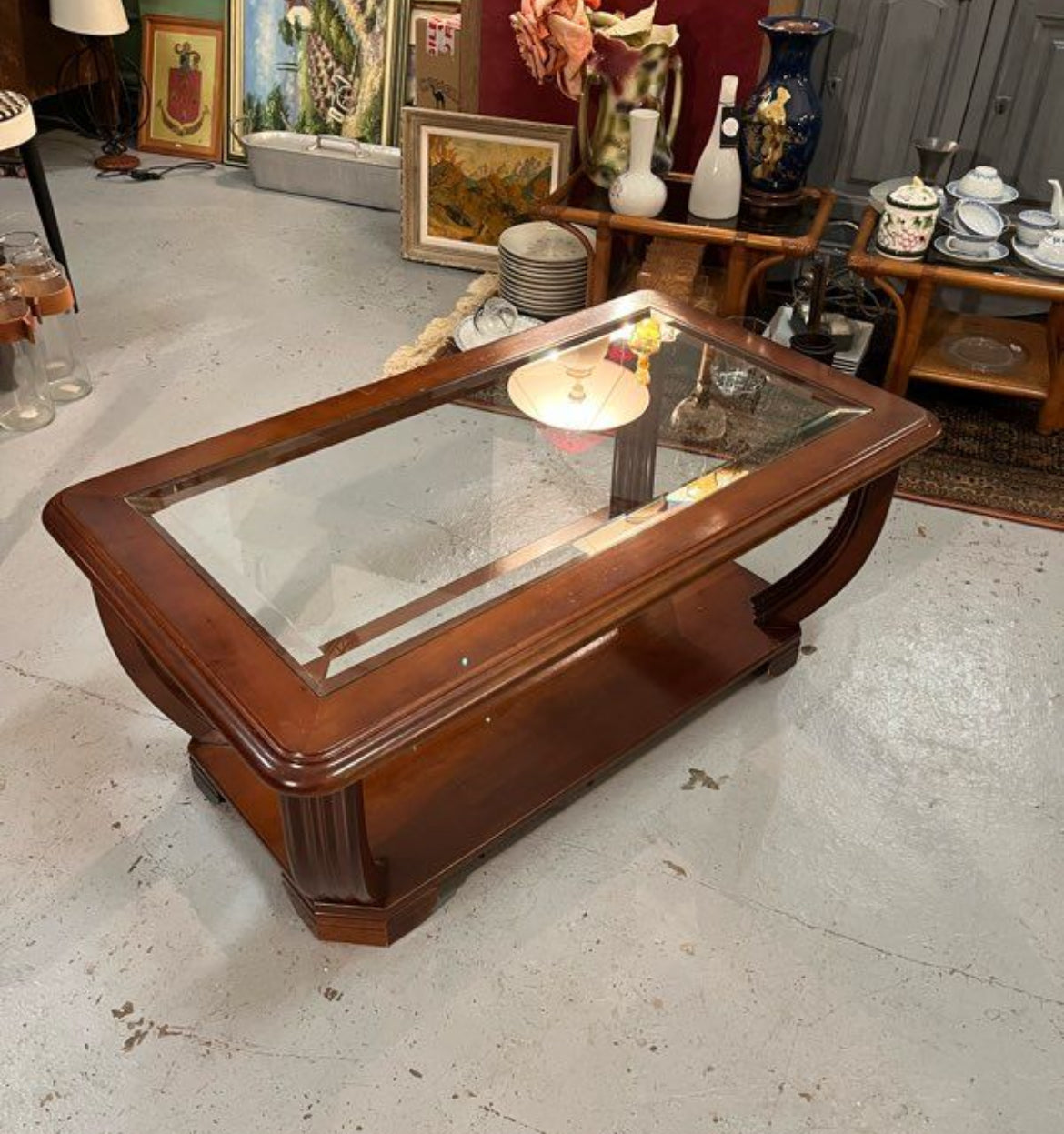 Table basse en bois et verre art déco