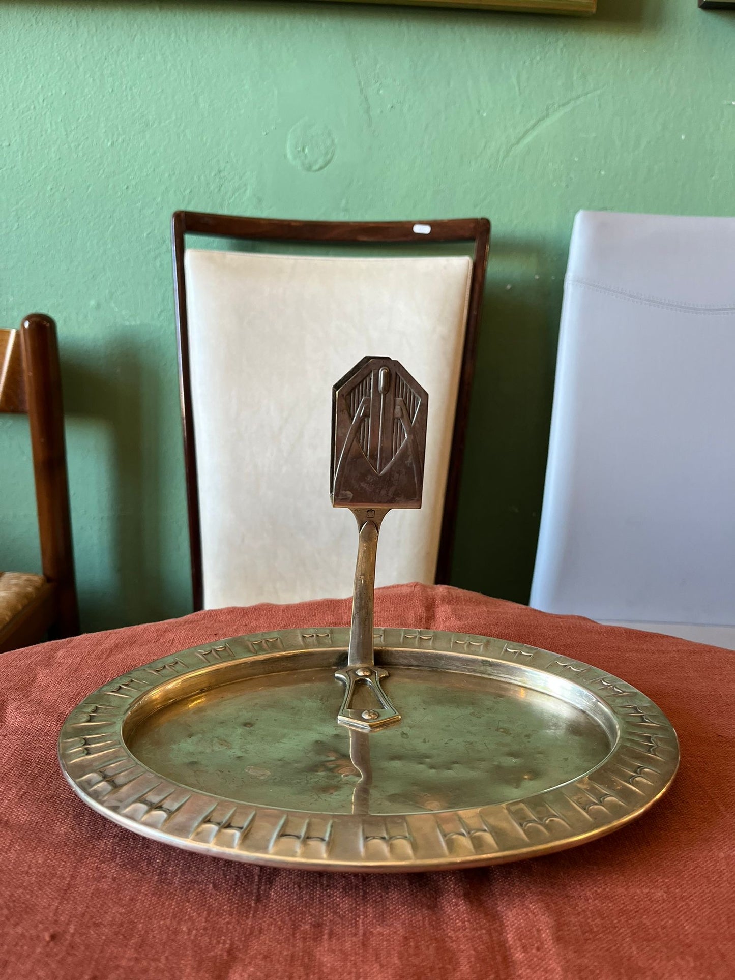 Vide-poche Art déco en métal argenté avec porte-cartes, années 1930
