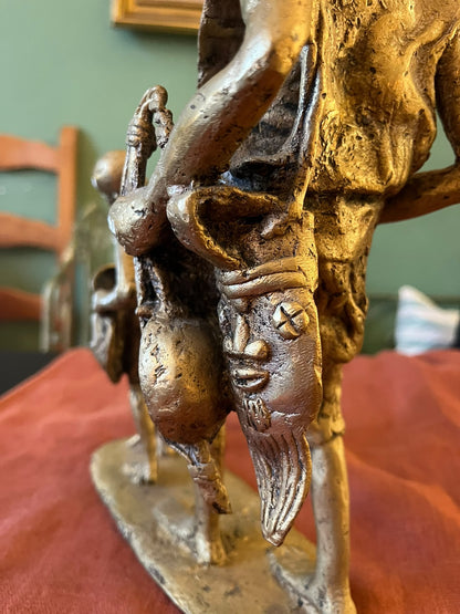 Groupe africain en bronze sablé – Musicien et enfant