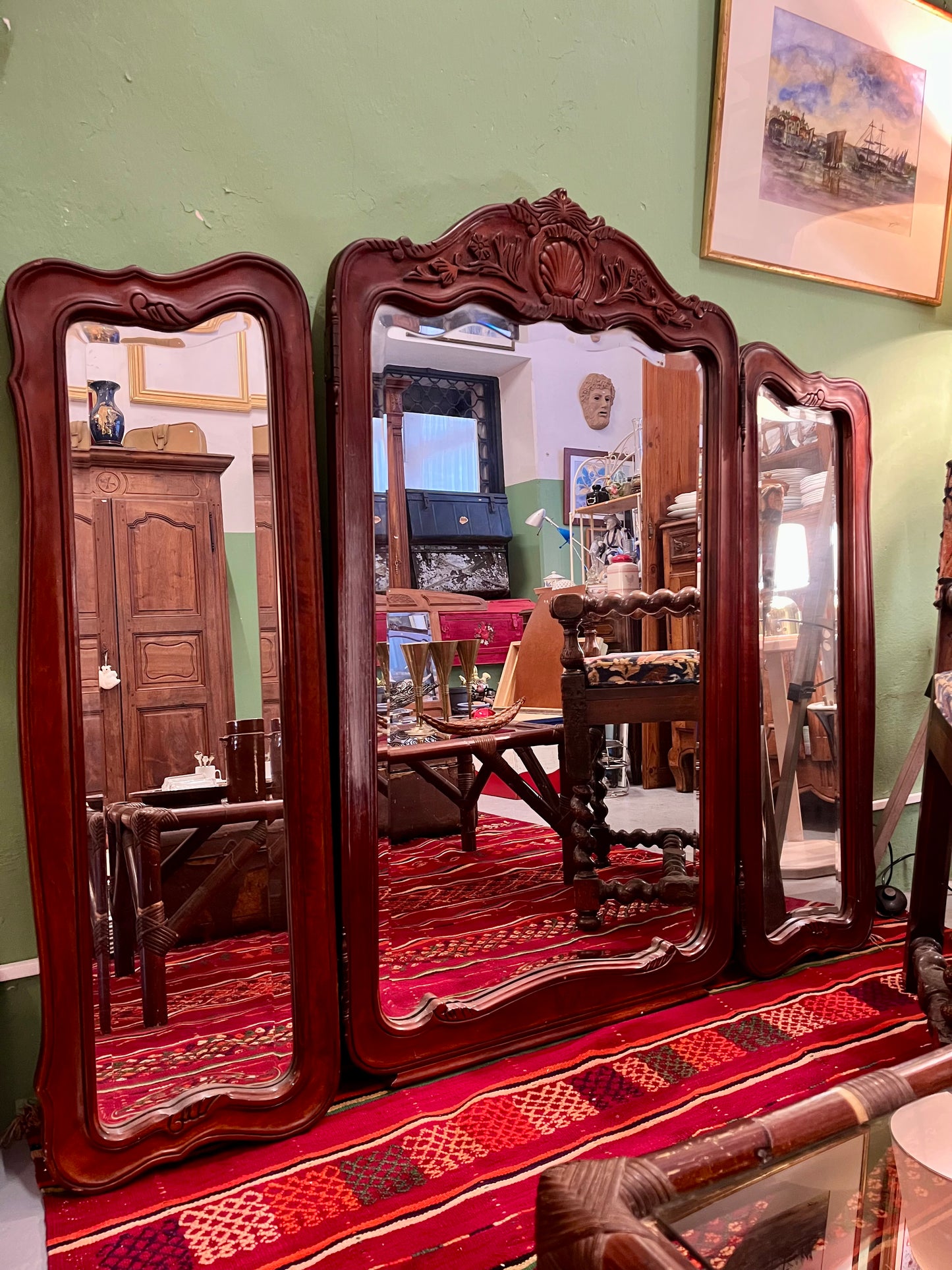 Miroir biseauté triptyque en bois