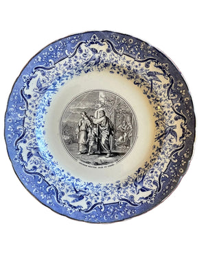Assiette ancienne terre de fer Bordeaux décor biblique Abraham Agar Ismaël