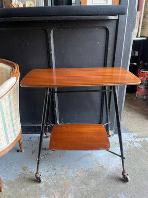 Table Roulante Vintage Formica Imitation Acajou Desserte Console Années 60