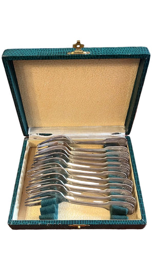 12 fourchettes à dessert métal argenté modèle coquille – 14 cm
