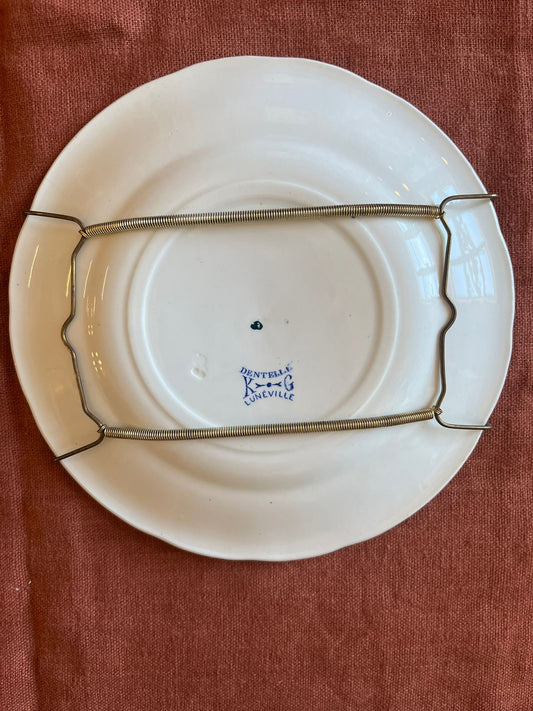 Assiette ancienne terre de fer Lunéville K&G modèle Dentelle décor japonisant bleu